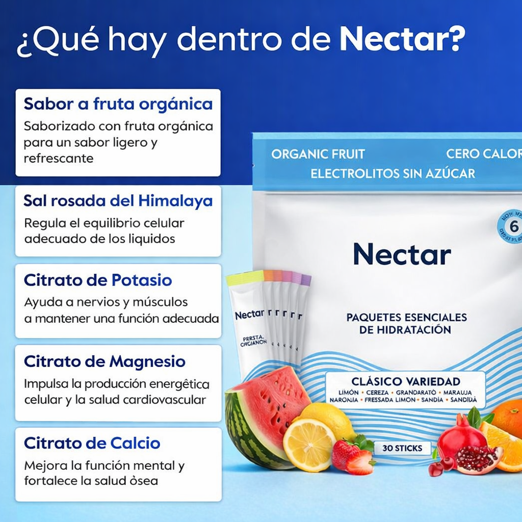 Hidratación Diaria Esencial Nectar – Pack de 30 Sobres (Sin Azúcar, Cero Calorías)